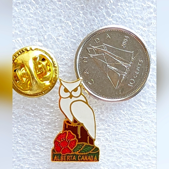 (3 for $20) Alberta Wild Rose & Owl Enamel Lapel or Cap Pin - Picture 2 of 2